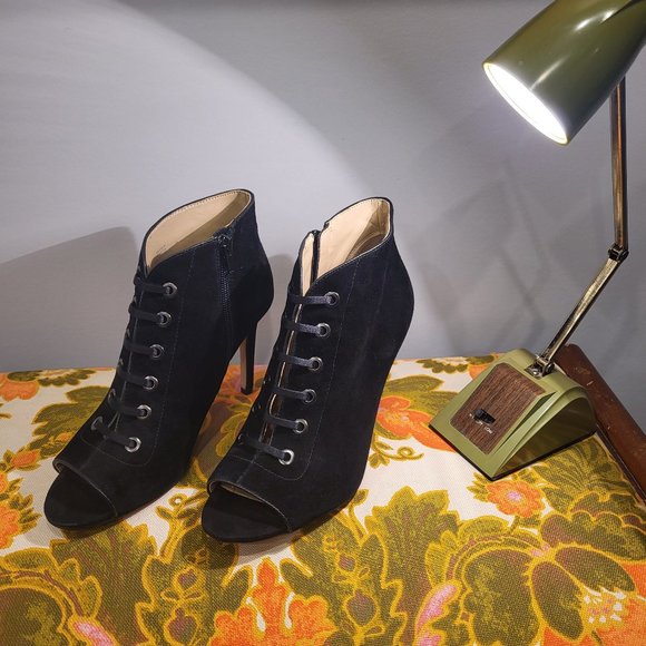 Enzo Angiolini Black Suede Peek-a-Boo Ankle Boots - Picture 1 of 10
